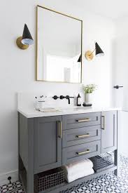 Gray doesn't have to be a background color. Mercer Island Project Guest Bathroom Studio Mcgee Guest Bathroom Small Gray Vanity Modern Traditional Bathroom