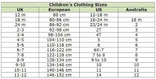 24 punctual boy clothing size conversion chart