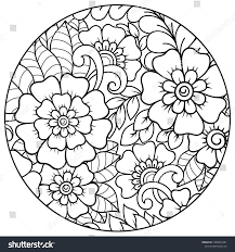 Outline Round Floral Pattern For Coloring Book Page Antistress For Adults And Children Doodle Ornament In Doodle Patterns Antistress Coloring Coloring Books