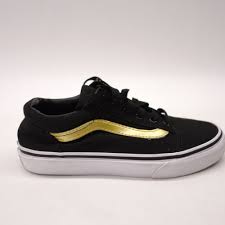 Black And Gold Vans Old Skool New Vans Kids Old Skool Black Gold White Lace Up Canvas Sneaker Shoes Size 3 Vans Casualshoes Sneakers Shoes Vans