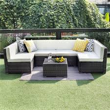 Wisteria Lane Outdoor Sofa Patio Furniture Set 7pcs Outdoor Gray Wicker Sofa Set Sectional Furniture Conversation Set Sectional Patio Furniture Patio Outdoor Furniture Sets