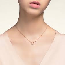 Love Necklace 18k Pink Gold Set With 2 Brilliant Cut Diamonds Totaling