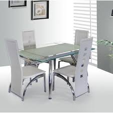 Buying a dining table is a pretty big decision. Dining Table With Clear Bordered Tempered Glass Top Frame In A Chrome Finish Http Goo Glass Dining Table Extendable Glass Dining Table Clear Dining Chairs