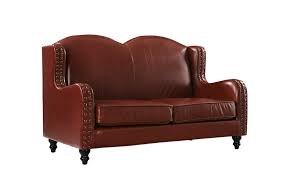 Xavier Wingback Victorian Style Leather Match Loveseat Love Seat Couches Living Room Leather Loveseat