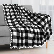 The face is a super soft polar fleece reversing to a popcorn fleece. Pavilia Fleece Throw Blanket With Pom Pom Fringe Buffalo Plaid Checkered White Black Flannel Throw Super Soft Lightweight Microfiber Polyester Plush Fuzzy Cozy 50 X 60 Inches Walmart Com Walmart Com