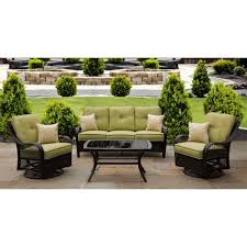 Hanover Orleans 4 Piece Aluminum Patio Seating Set With Avocado Cushions Orleans4pcsw The Home Depot Patio Seating Sets Patio Seating Conversation Set Patio