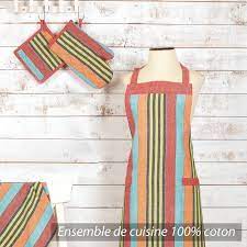 un modele de tablier manique gant de cuisine et torchon assortis tres actuel bandes orange et bleu linge de cuisine summer dresses dresses et peplum