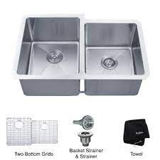 Homedepot.com has been visited by 1m+ users in the past month Kraus 32 Inch Undermount 50 50 Double Bowl 16 Gauge Stainless Steel Kitchen Sink Kraus Ht Double Bowl Kitchen Sink Sink Stainless Steel Kitchen Sink Undermount