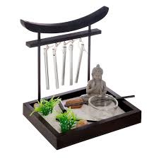 Les plantes du jardin japonais sont graphiques et maîtrisées. Jardin Zen Japonais Miniature Sable Bouddha Et Carillon 15x12cm