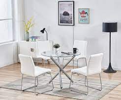 Clear gl dining table ideas on foter. Sicotas Round Dining Table Set Modern Kitchen Table And White Chairs Dining Room Table Set With Clear Tempered Glass Top Dining Set For Dining Room Kitchen Furniture Table 4 White Chairs Buy Online