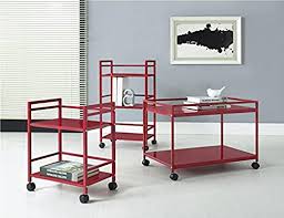 Coffee table rolling with strong bevelled clear glass top, 15mm thickness. Marshall 2 Shelf Rolling Coffee Table Cart Red Finish In Dubai Uae Whizz Serving Carts
