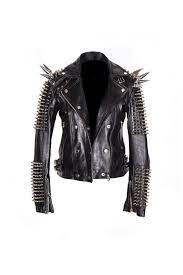 New Woman Black Long Spiked Studded Punk Rider Cowhide Leather Jacket Xs To 6xl Coats Jacke Spiked Leather Jacket Leather Jackets Women Real Leather Jacket