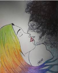 Healing Kiss They Say When You Fall In Love Your World Takes On New Color Art Drawing Drawings Colorpencils Color Charcoald Drawings Love Art Line Art