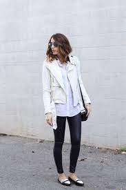 White Moto Jacket Elements Of Ellis White Leather Jacket Outfit White Leather Jacket How To Style Leather Leggings