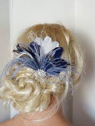 Navy Blue Hair Fascinator Feather Accessories Great Gatsby Etsy Blue Wedding Hair Fascinator Hairstyles Wedding Hair Clips