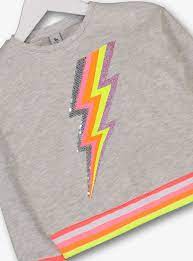 Sku April May Held Neon Lightening Bolt Sweat Top Cream Lightening Bolt Printed Sweatshirts Lightning Bolt
