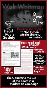 Add Rigor To Your Students Enjoyment Of Dead Poets Society Or Use This As A Stand Alone Lesson About Walt Whitm Teaching Poetry Poetry Analysis Media Literacy