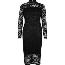 River Island Black Lace Turtleneck Bodycon Dress 76 Liked On Polyvore Featuring Dresses B Cocktail Dress Lace Long Sleeve High Neck Dress Lace Turtleneck
