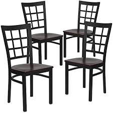 Flash Furniture 4 Pk Hercules Series Black Window Back Metal Restaurant Chair Mahogany Wood Seat Flash Furniture Restaurant Chairs Metal Restaurant