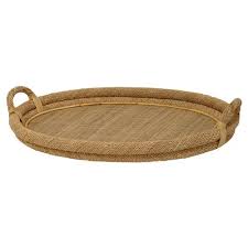 Base has extra strapping for extra sturdiness. Palecek Oval Coastal Bazaar Woven Rope Rattan Oval Tray Extra Large Over 17 W Kathy Kuo Home