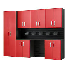 The redesigned full length easy grab handles on the fully lockable doors. Flow Wall Modular Wall Mounted Garage Cabinet Storage Set With Accessories In Black Red Carbon Fiber 7 Piece Fcs 9612 6b 7rc The Home Depot