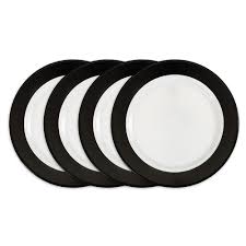 Black And White Plates Set Q Squared Moonbeam 4 Piece Black Melamine 10 5 In Ring Dinner Plate Set Moorb03 Black Rings Dinner Plate Sets Plate Sets