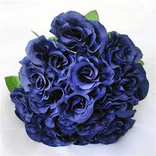 12 bouquets (total 60 flowers). Artificial Velvet Rose Flowers Bridal Bouquet Wedding Vase Centerpiece Decor Navy Blue Silk Flowers Factory