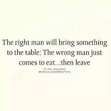 The Right Man Will Bring Something To The Table The Wrong Man Just Comes To Eat Then Leaves Life Quotes Quotes Memes Quotes