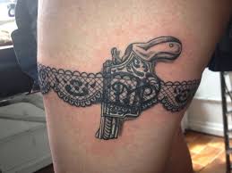 Grey ink bow skull garter tattoo. Pink Ribbon Lace Garter Belt Tattoos Photo 1 All Tattoos For Men
