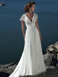 A Line V Neck Short Sleeves Beading Sweep Train Chiffon Beach Wedding Dress Chiffon Wedding Dress Beach Online Wedding Dress Casual Wedding Dress