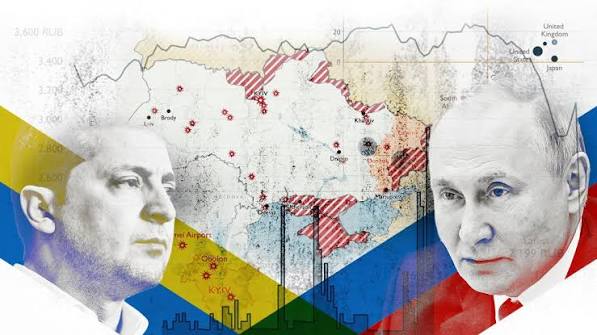 A symbolic depiction of the ongoing Russo-Ukrainian conflict, highlighting the geopolitical tension at the border.
