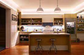 Hidden Lighting In Crown Molding That Is Below The Angle Of Wall And Ceiling Led Strip Lights Wou Homemade Kitchen Island Contemporary Kitchen Kitchen Design