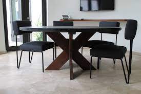 Rounding out the design, the open pedestal base includes four. Modern Round Metal Top X Base Dining Table Mortise Tenon