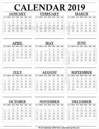 12 Month Calendar 2019 One Page