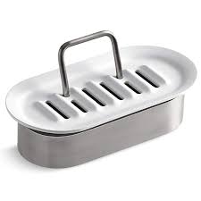 Amazon Com Kohler Kitchen Sponge Or Soap Holder Caddy Silicone And Stainless Steel White Home Kit Sponge Caddy Kitchen Sponge White Bathroom Accessories