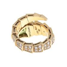 Bulgari 18k Yellow Gold Serpenti Diamond And Peridot Ring Size Small