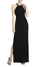 Bcbgmaxazria Viviane Beaded Halter Gown In Black In 2020 Black Long Evening Gown Bcbg Dresses Black White Dress
