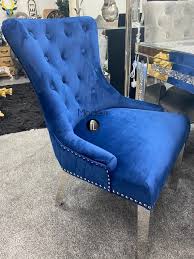 Lion head grey brushed velvet dining chair these pictures of this page are about:lion head dining chairs. 2x Blue French Velvet Dining Chairs Lion Head Door Knocker Chrome Leg Modernfl