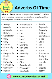 Adverbs of manner are really useful because they let us add a lot of extra details to descriptions, to make what we say more interesting and dynamic to the listener or reader. 50 Adverbs Of Time Word And Definition Example Sentences