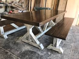 Rustic Farm Table With White Cream Washed Legs And Metal Edges Handcrafted Dining Table Rustic Farm Table Table