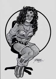 Comic Art For Sale from RomitaMan Original Art, Wonder Woman Detailed  Bondage Mixed Media Pinup by Comic Artist(s) George Perez