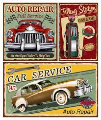 Set Of Vintage Car Metal Signs Garage Filling Station Retro Car Metal Signs Vintage Cars Filling Station