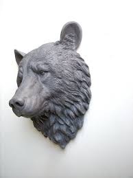 Med Grey Faux Taxidermy Large Bear Head Wall By Mahzerandvee Bear Sculptures Animal Sculptures Animal Heads