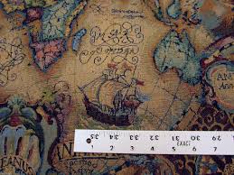 World map wall art, large canvas, adventure push pin travel map, soft color decoration object, home, office, living room decor. Magellan Old World Map Tapestry Uph Fabric Color Multi By The Yard Ft705 1800092952