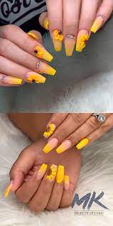 Stunning Ideas For Yellow Ombre Nails With Sunflower In 2021 Yellow Nails Design Acrylic Nails Yellow Sunflower Nails
