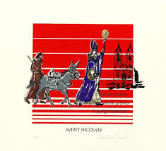 Saint Nicolas The Donkey And The Whipper Father Walking Towards The Basilica Of Saint Nicolas De Port Original Silkscreen St Nicolas The Donkey Nicolas