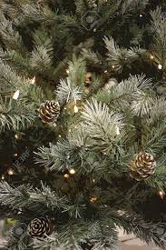 A christmas tree is a decorated tree, usually an evergreen conifer, such as a spruce, pine, or fir, or an artificial tree of similar appearance, associated with the celebration of christmas. Close Up Of Artificial Pine Tree With Pine Cones And String Of Stock Photo Picture And Royalty Free Image Image 11298099