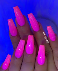 Black And Hot Pink Acrylic Nails Love Summer Color Hot Pink Glow In The Dark Orange Ombre Swipe To See All The Picture Nailpro Nailpo Dark Pink Nails Pink Acrylic Nails Glow Nails