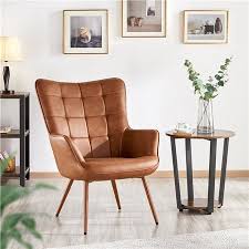 Sit and enjoy the soft appeal of the faux fur. Smilemart Faux Leather Wingback Accent Chair Upholstered Biscuit Tufted Club Accent Chair Contemporary Chair With Armchair For Living Room Bedroom Brown Accuweather Shop