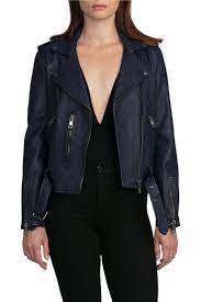 Capsicum Leather Jacket In Metallic Navy Washed Leather Biker Jacket Leather Biker Jacket